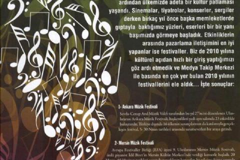 9. Mersin Uluslararası Müzik Festivali, 2010?un En Çok Konuşulan 10 Festivali Arasında 2. Sırada Yer Alıyor